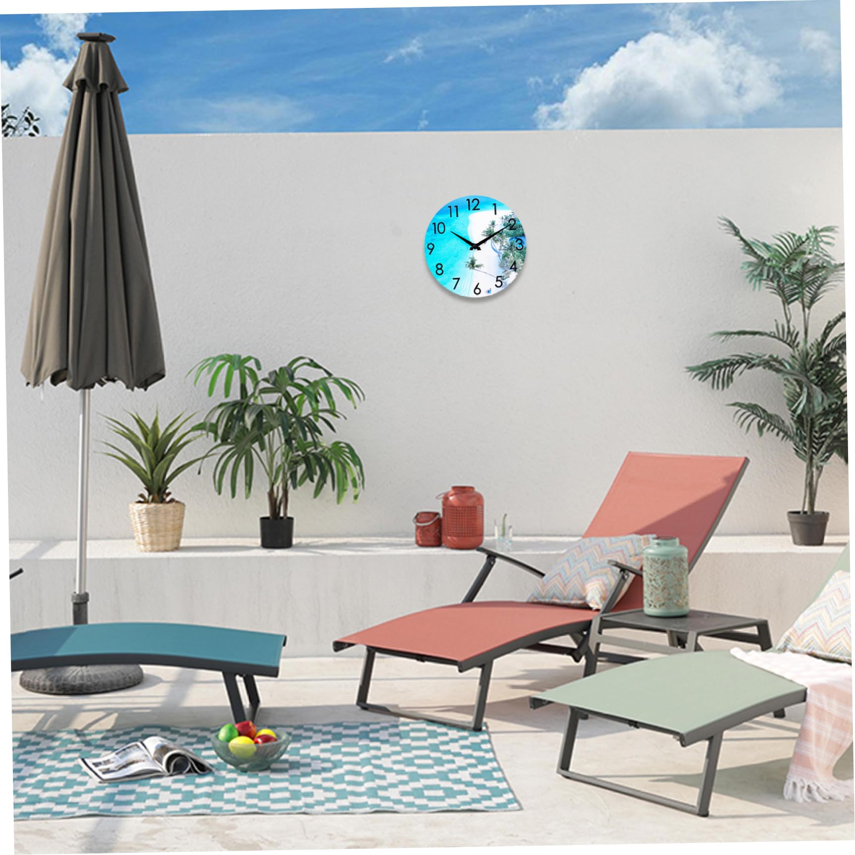 Horloge d'extérieur 12'' en acrylique étanche, horloge murale d'extérieur, thème côtier de plage, horloge de piscine extérieure pour usage intérieur et extérieur, horloge murale extérieure Horloges d