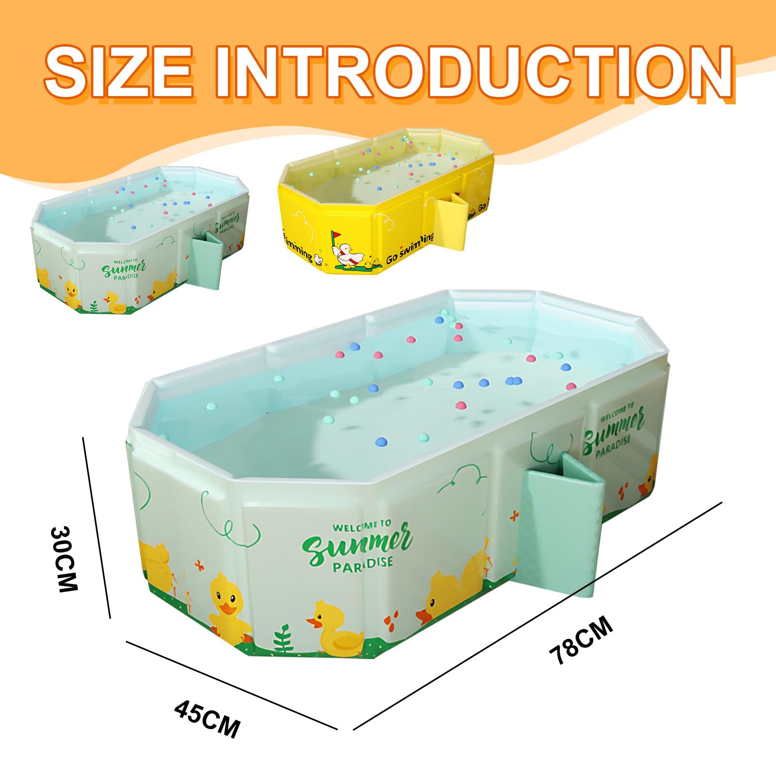 Baignoire Bébé Pliable Grande avec 5 Balles et 4 Canards Bouchon de Vidange Enfant 0-8 Ans Vert