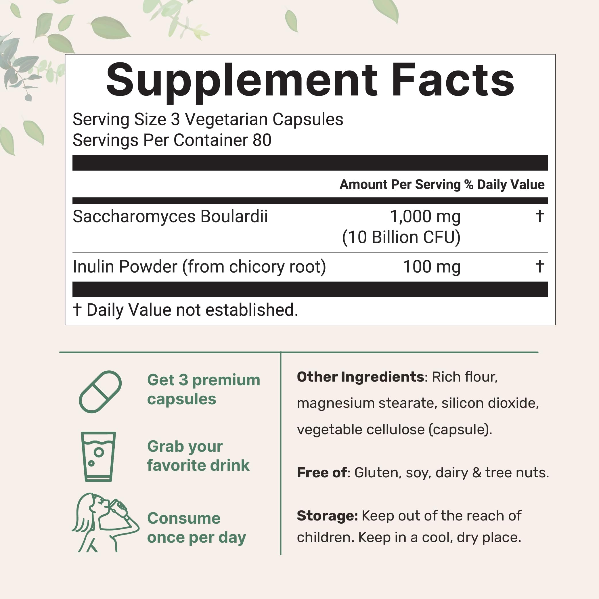 Saccharomyces Boulardii 10 Billion CFU with Prebiotic Inulin, 240 Capsules — Amazon image 2