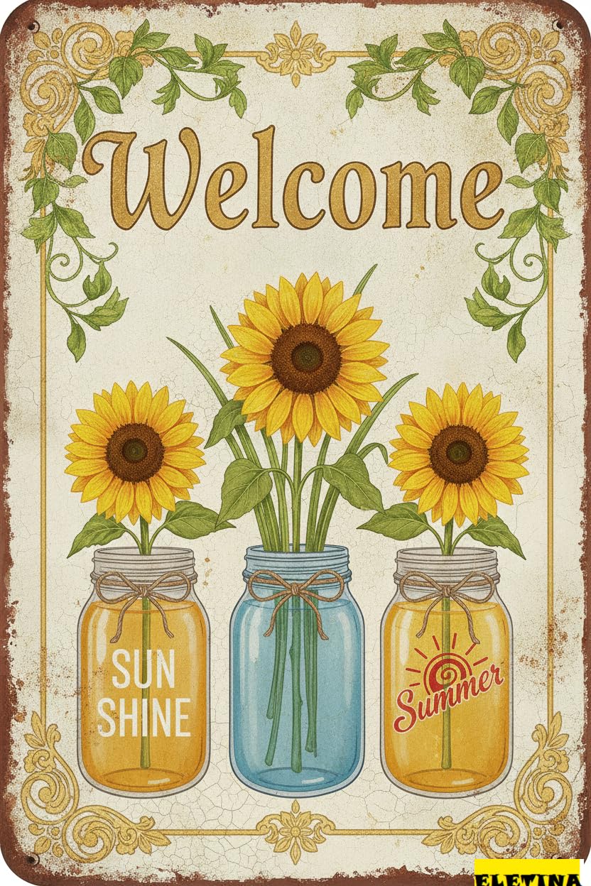 Personalized Sign for Man Cave Summer Welcome Wall Art Decor Welcome Floral Ornaments Iron Plaque Club Bar Garage Wall Decor 8x12inch Private Property Decorative