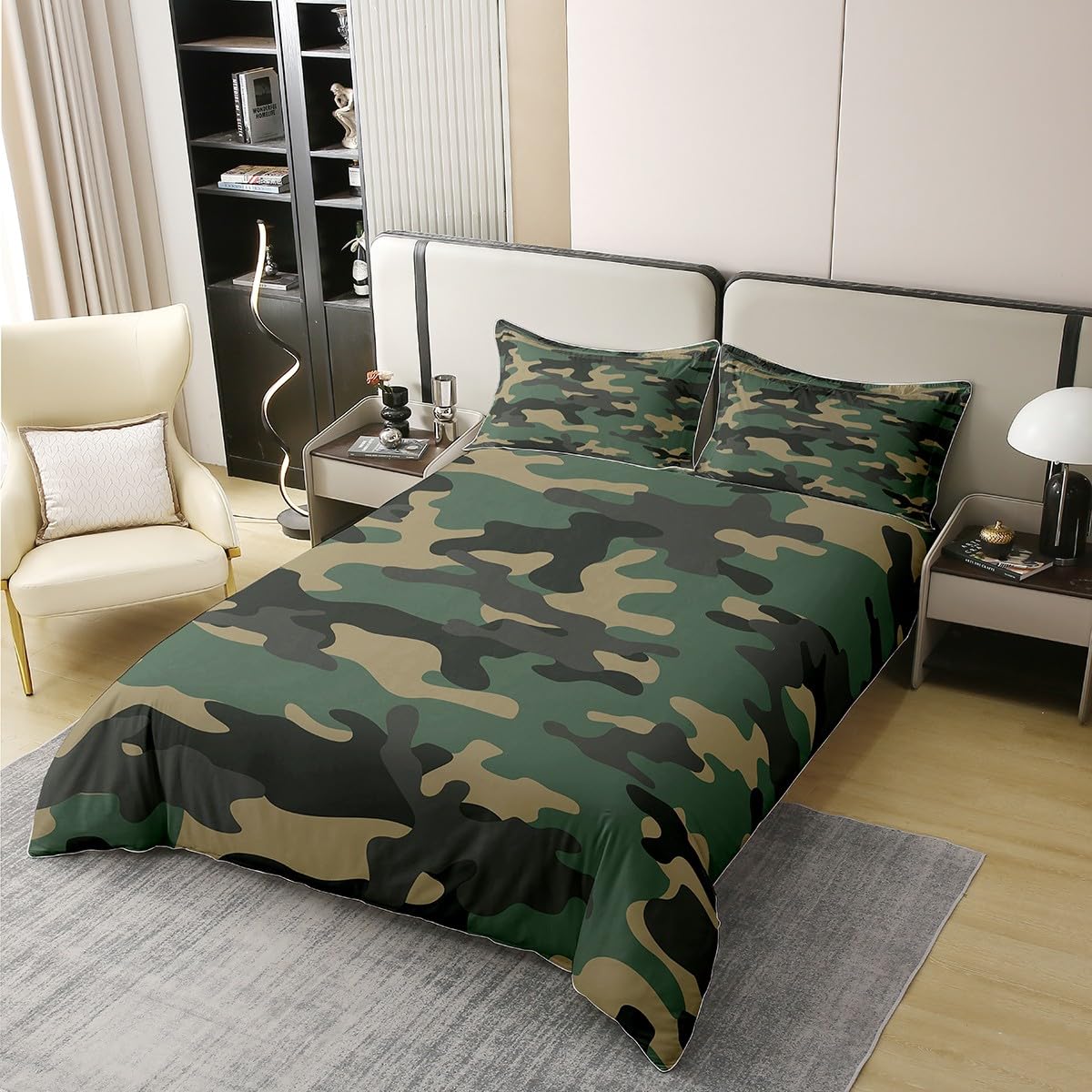 Loussiesd Camouflage 100% Cotton Duvet Cover Single Size Camo Print Bedding SetMilitary Style Green Black Yellow Comforter Cover Set - Image 3