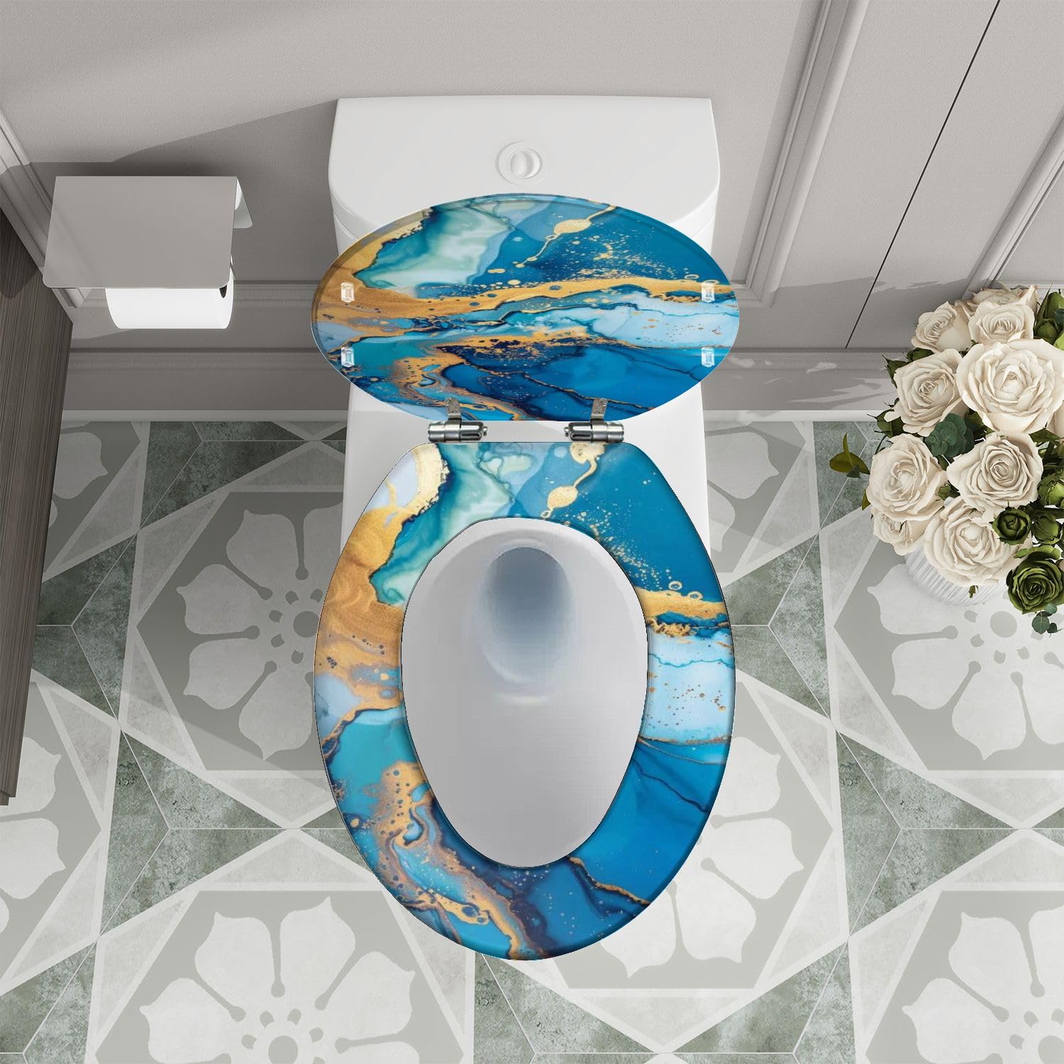 Sedile WC allungato in resina con coperchio, per il bagno