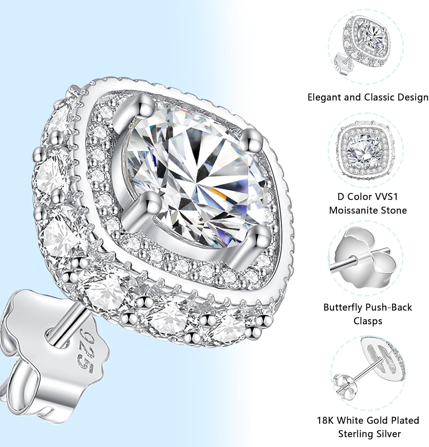 Moissanite Earrings for Women Men,S925 Sterling Silver Earrings 3.6CTTW VVS1 D Color Round Moissanite Earring Stud for Women - Image 3