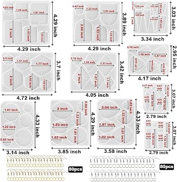 ResinWorld Earrings Molds with Varieties of Shapes and Sizes, 171Pcs Resin Jewelry Making Kit, Stud Dangle Drop Earrings Resin Molds with Hole