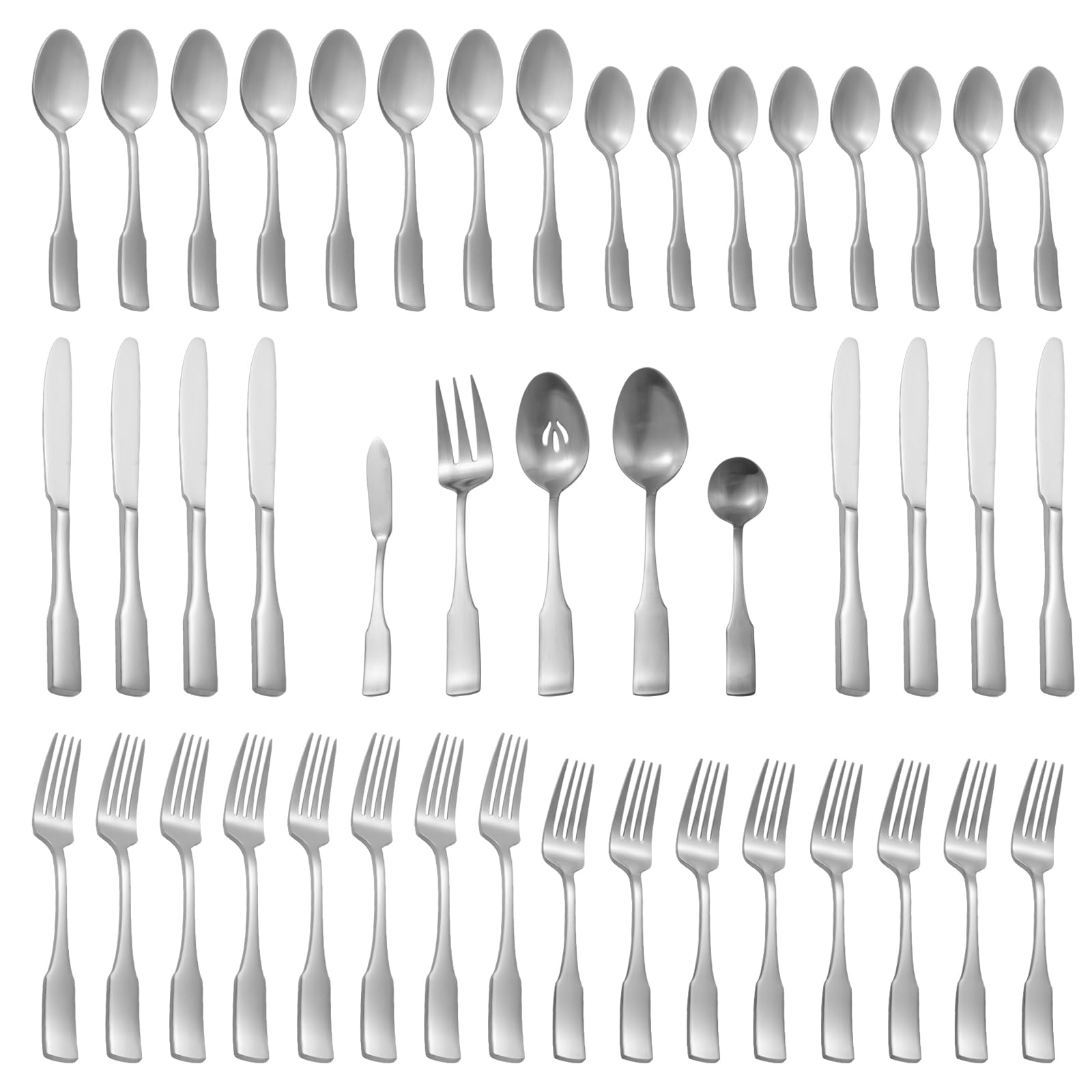 Alata Kate Satin 45-Piece Silverware Set with Utensil-Serving Set,Service for 8,Stainless Steel Flatware Set,Matte Satin Polished Cutlery Set,Dishwasher Safe