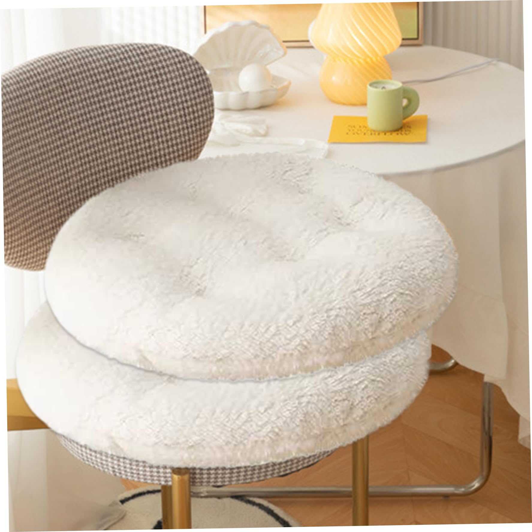 Coussin chaise rond 40cm lot de 2 en sherpa doux pour tabouret de cuisine