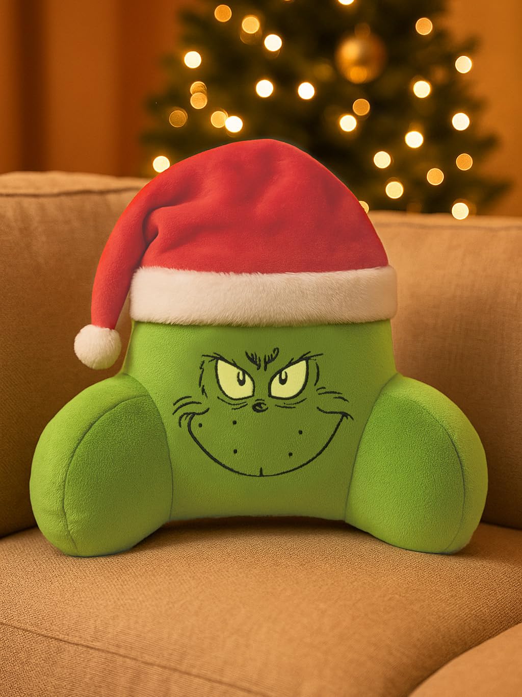 United Labels The Grinch - Cuscino per schienale per letto e divano, con braccioli, cuscino da lettura, per schiena, collo e testa, verde, 40 x 38 cm