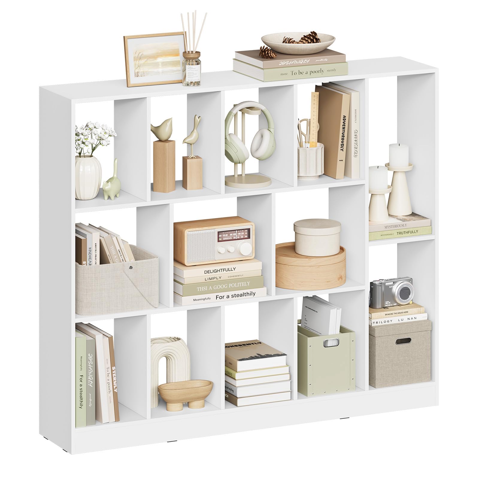 WOLTU Libreria a 13 Cubi, Scaffale Portaoggetti per Libri, Decorazioni, Piante, Orizzontale o Verticale, in Legno, per Soggiorno, Camera da Letto, Ufficio, 109x24x101 cm, Bianco
