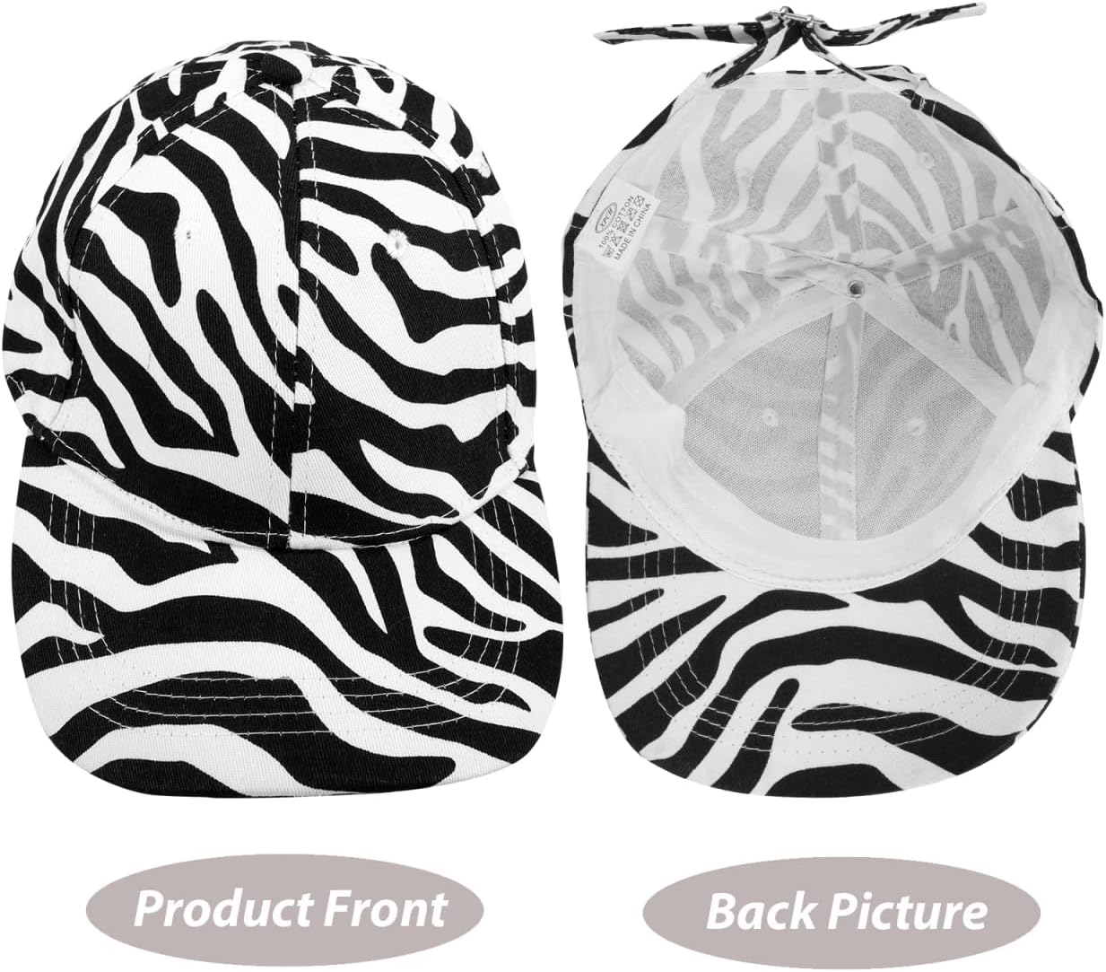 VALICLUD Cow-Stripe Baseball Cap Zebra Print Peaked Cap Cotton Linen Peaked Hat Outdoor Sun Hat for Women Girls White - Image 3