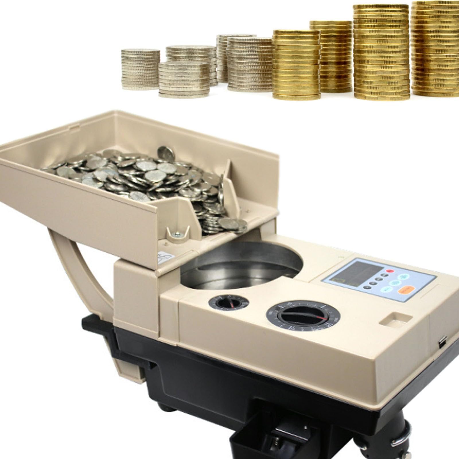 VitalisWorks Coin Counting Machine, Electric Coin Sorting Machine, Automatic Coin Sorting Machine, 1200 Coins/Min, Coin Storage Hopper Can Hold 2000 Coins, Suitable for Banks, Supermarkets