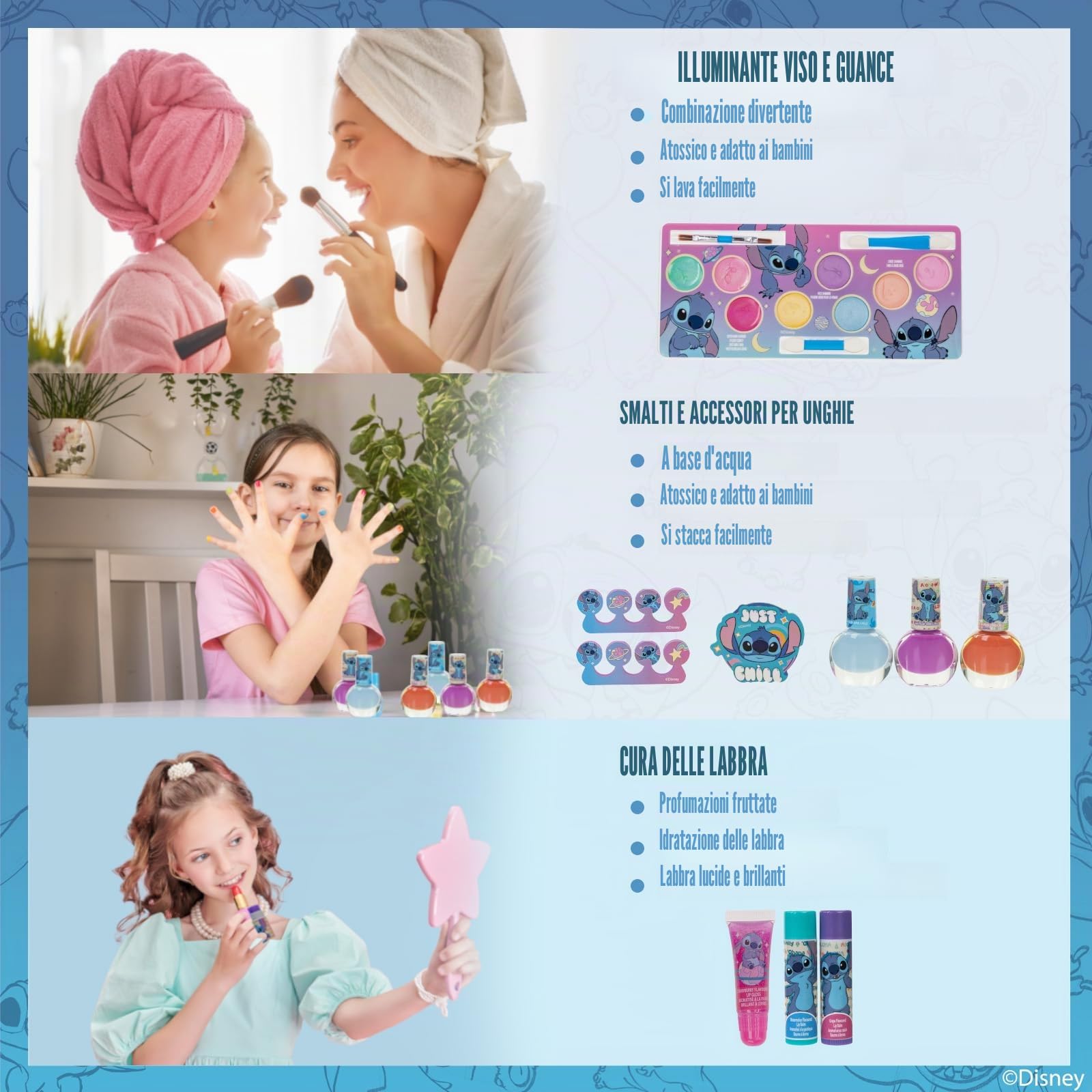 Stitch Set Trucco Bambine Gloss e Smalto con Beauty Case