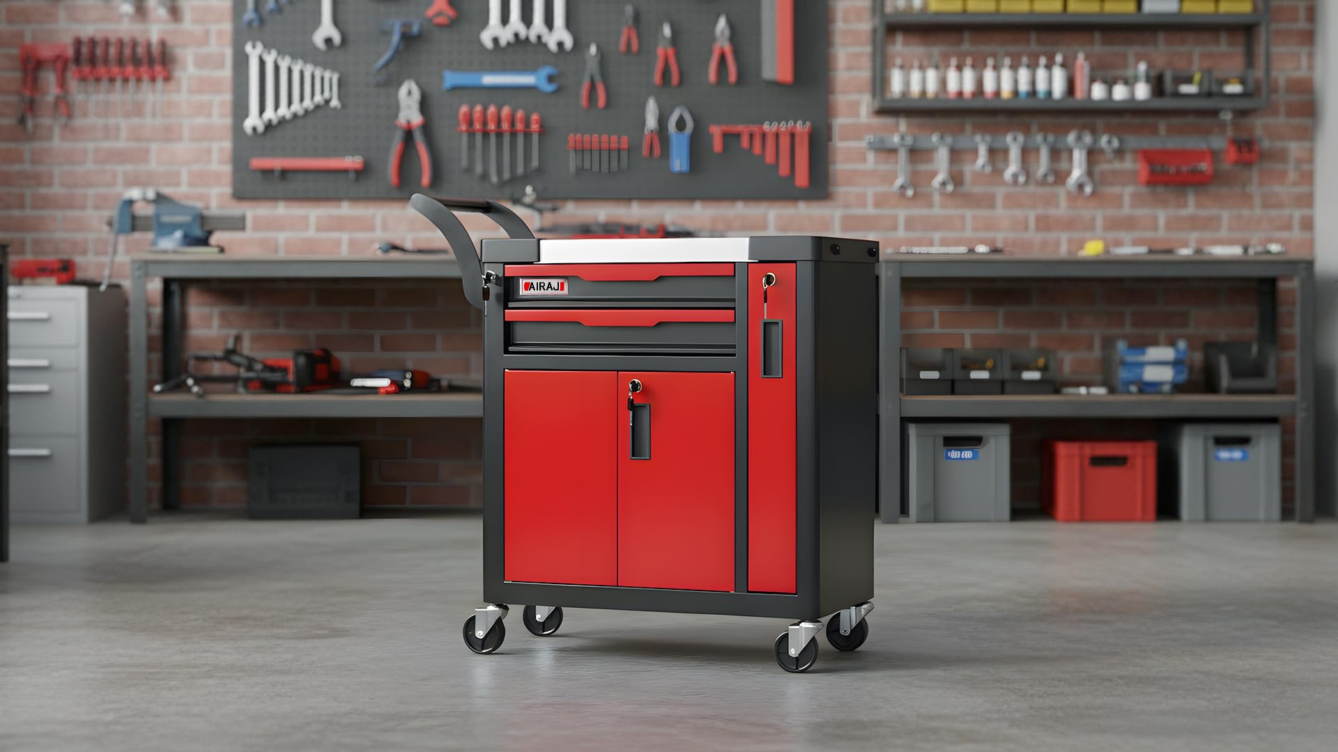 AIRAJ Carro Herramientas,Carro de Herramientas a 2 cassetti di Grande capacità,Carrito de Herramientas Multiuso con ruote,con cassetto Laterale,Adatto per Garage, magazzini, officine