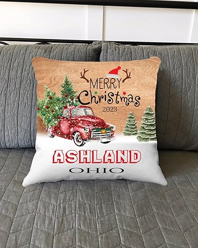 Merry Christmas Ashland Ohio Pillow Covers - Home Decorations for Living Room, Couch Sofa Home Throw Pillow Covers 18x18 Inches - Hometown for