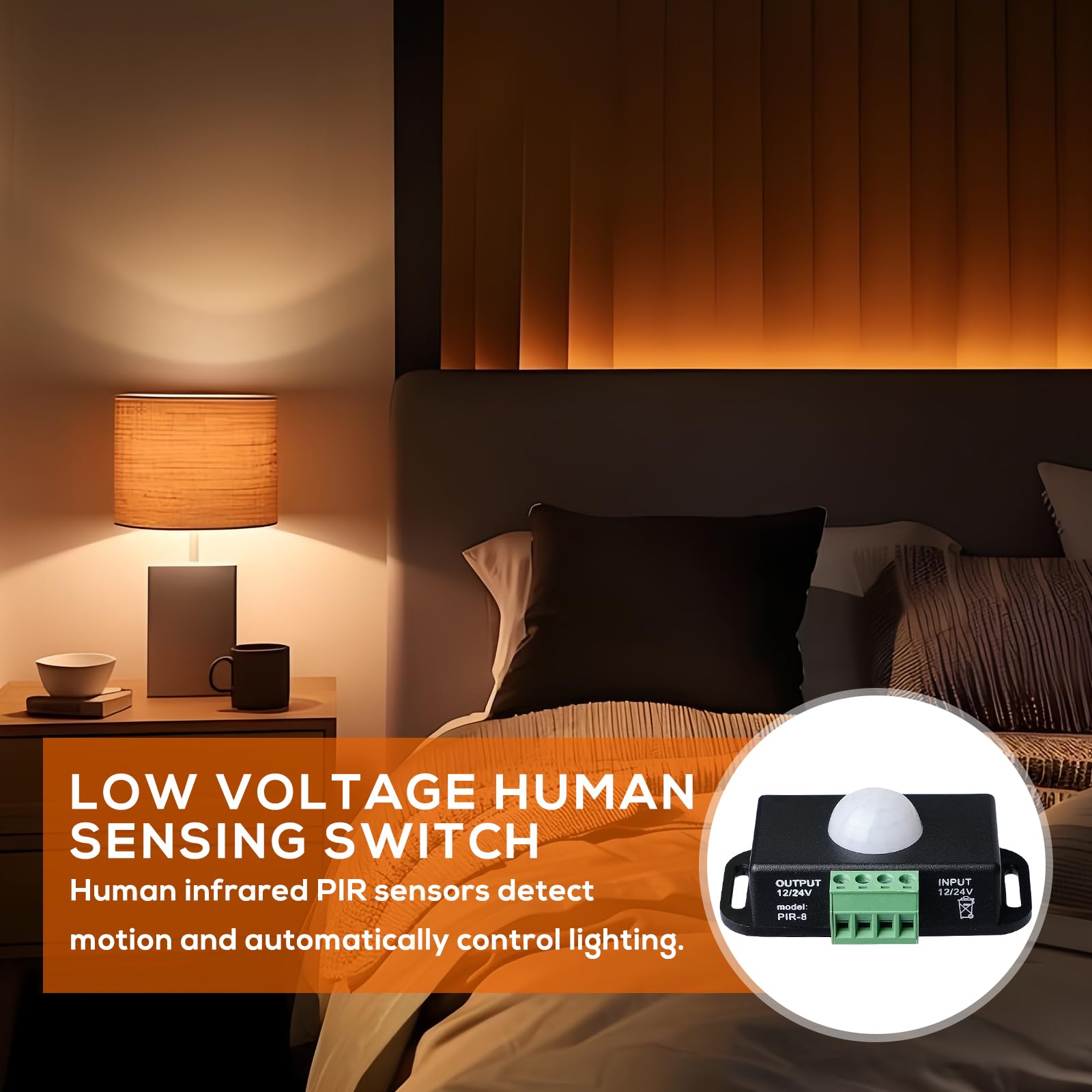 4 Pieza Interruptor con Sensor de Movimiento, Controlador de Interruptor LED con Sensor PIR de 12V/24V para Tiras de Luz LED Flexibles