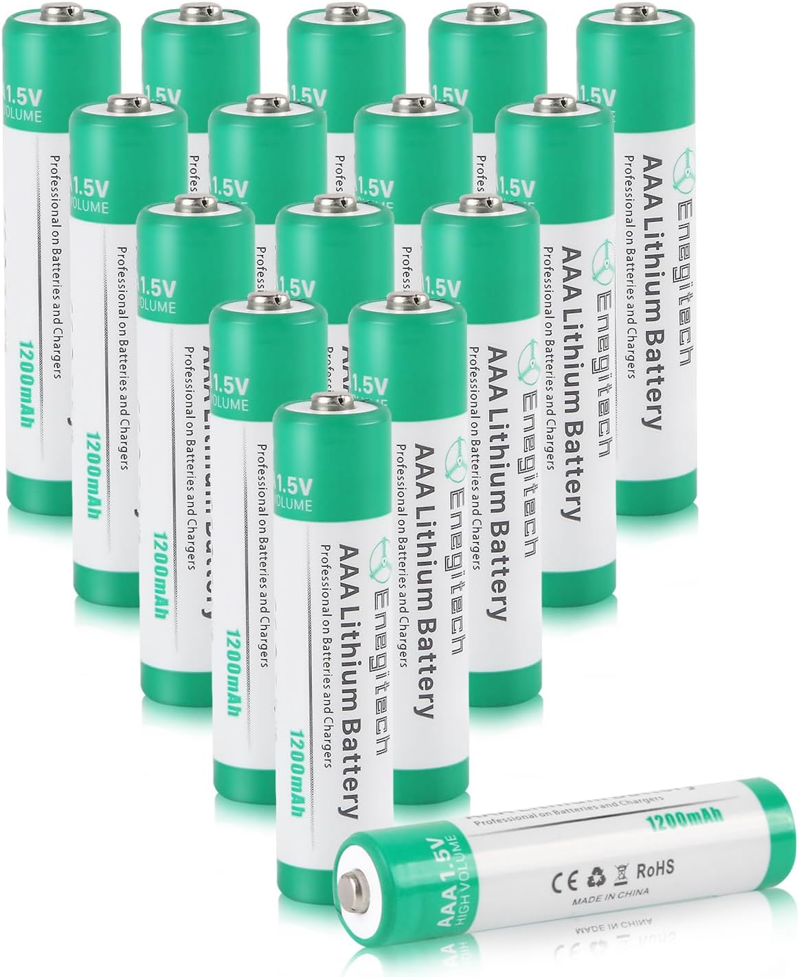 Enegitech AAA Lithium Batteries, 1.5V 1200mAh Non-Rechargeable Triple A Lithium Battery for Water Leak Detector, TV Remote Control, Bow Sight, Smart Pool Thermometer (AAA 16 Pack)