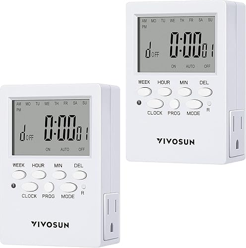 Miniatura 8 de VIVOSUN Temporizador digital programable de 7 días con doble salida, 20 encendidosapagados, temporizador de enchufe resistente con ajuste de cuenta