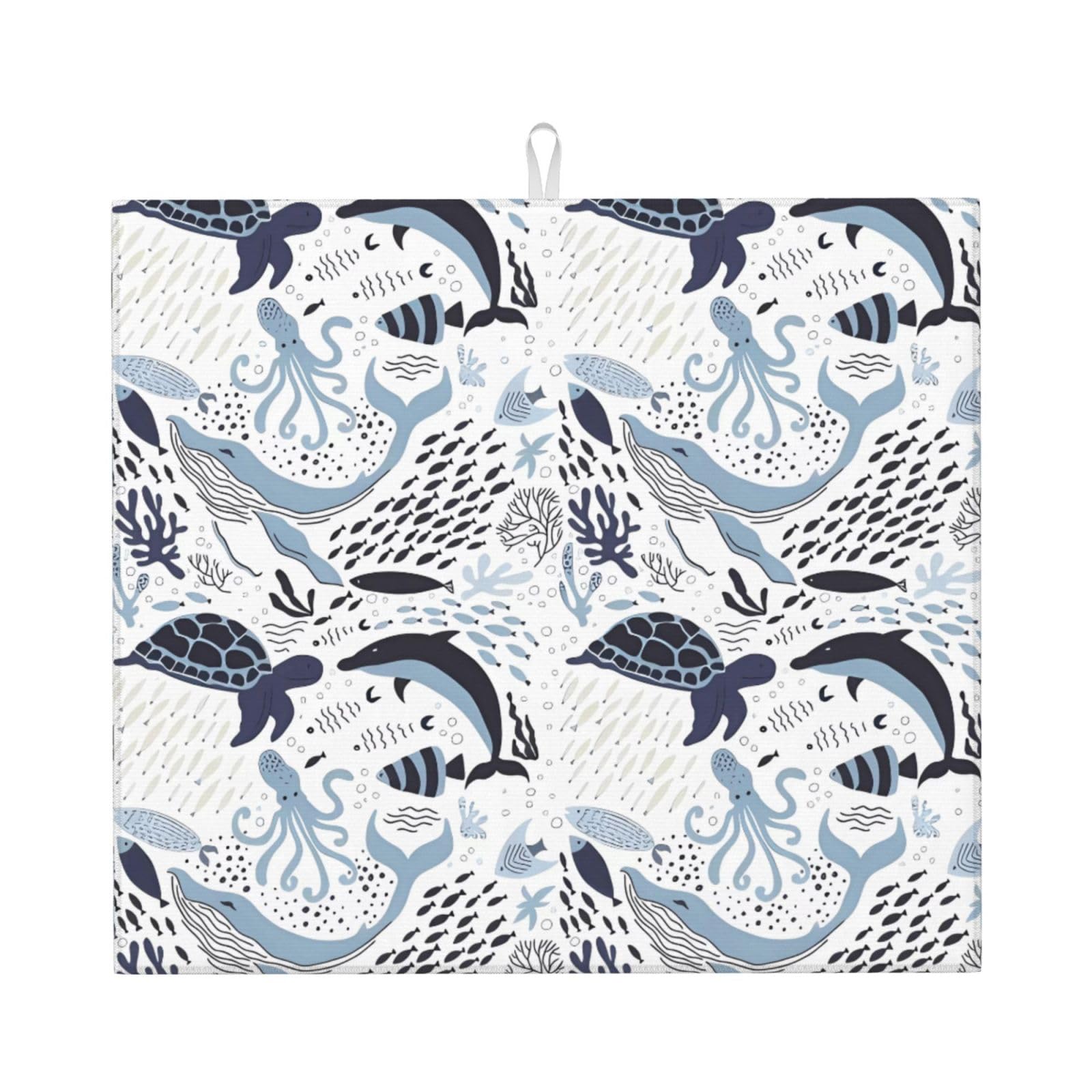 Yyhwhjde Black Turtle Octopus Pattern Ocean Theme Prints Kitchen Drying Mat – Absorbent Dish Throw For Countertop, Non-Slip Layer With Vibrant Prints, Ideal For Housewarming