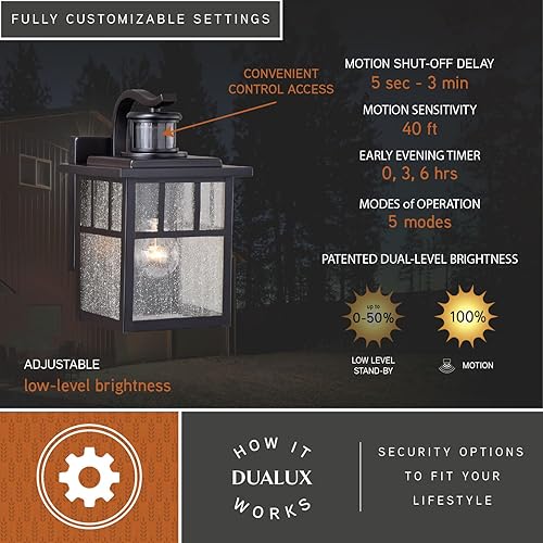 Miniatura 4 de VAXCEL Mission - Lámpara de pared para exteriores con sensor de movimiento de bronce del atardecer al amanecer