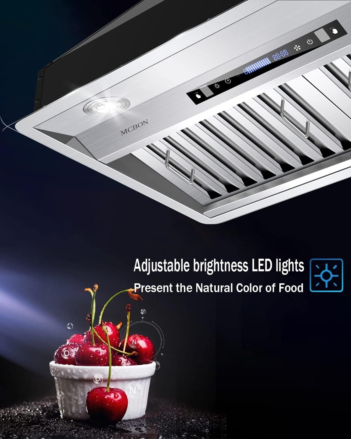 MCBON Range Hood Insert 30 inch,950 CFM Range Hood Insert,Remote Control Insert Range Hood,4-Speed Vent Hood Insert, Heat Sensor&Touch Panel,Ducted/Ductless Hood Range Insert,Stainless Steel,AE88-30-1