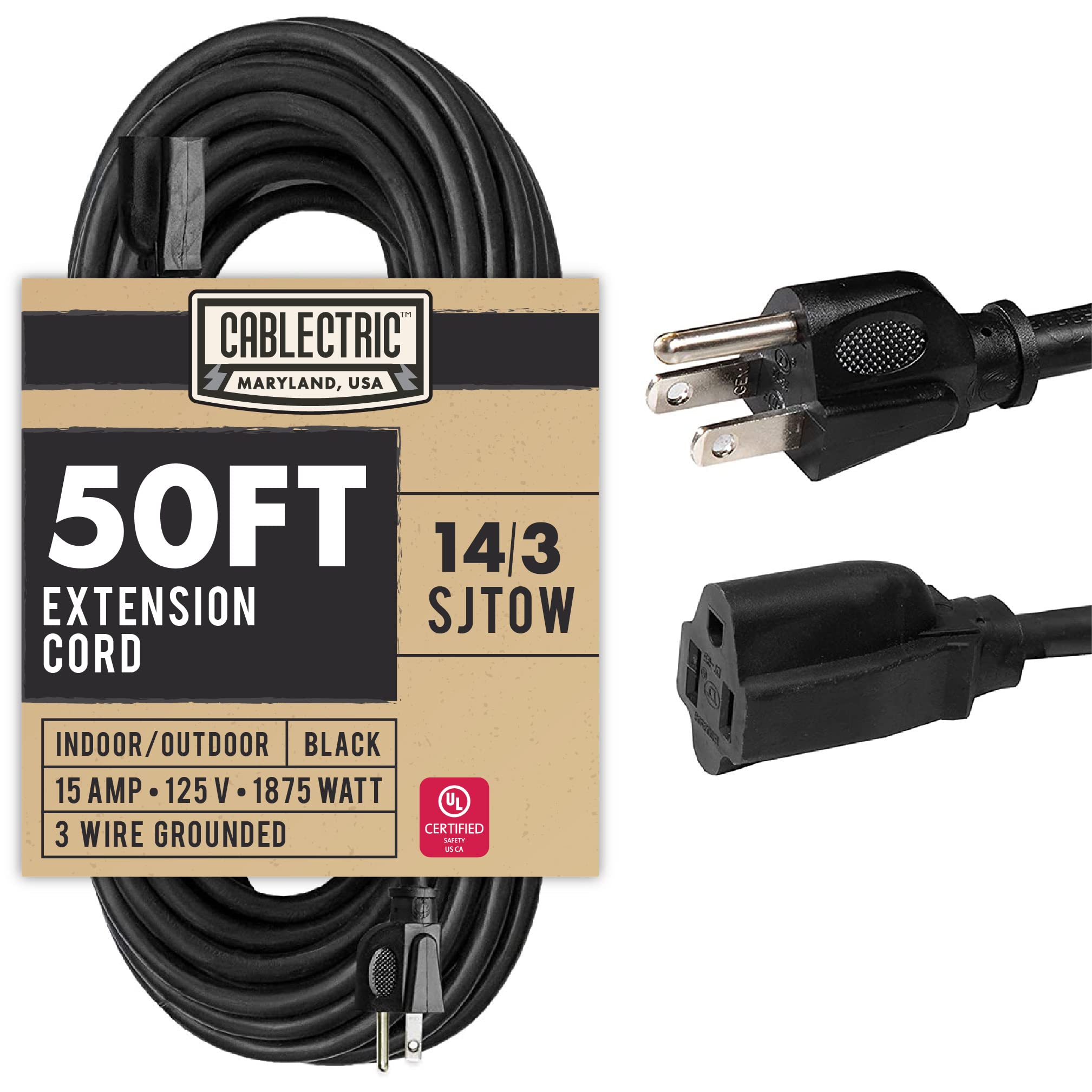 Black Oil Resistant Extension Cord With 3 Electrical Outlets For Farms