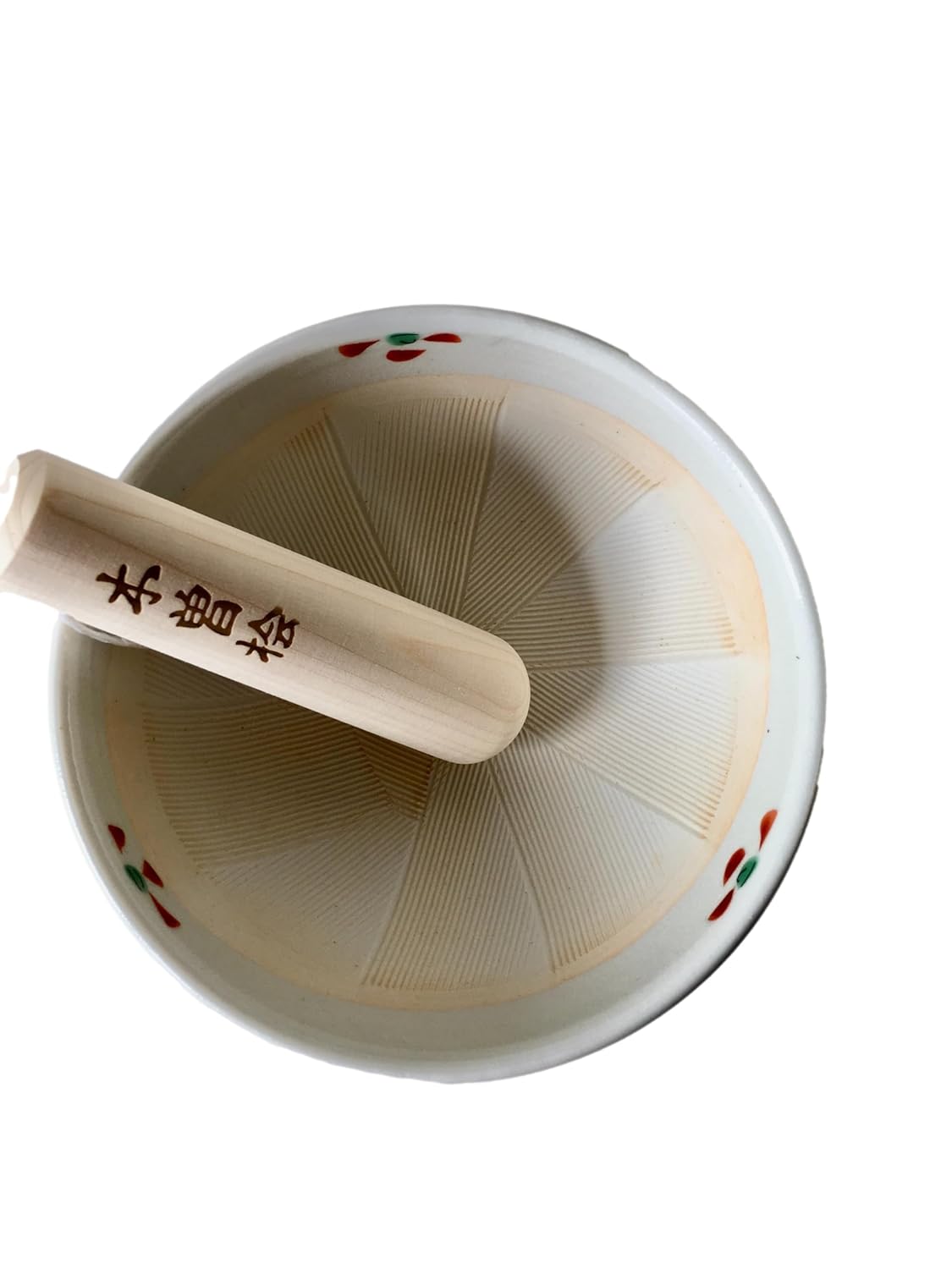 Made in Japan Mino Ware Mortar and Pestle Suribachi and Surikogi Set, 6.1 Inches, Pottery Chrysanthemum Pattern Light Grey 640102