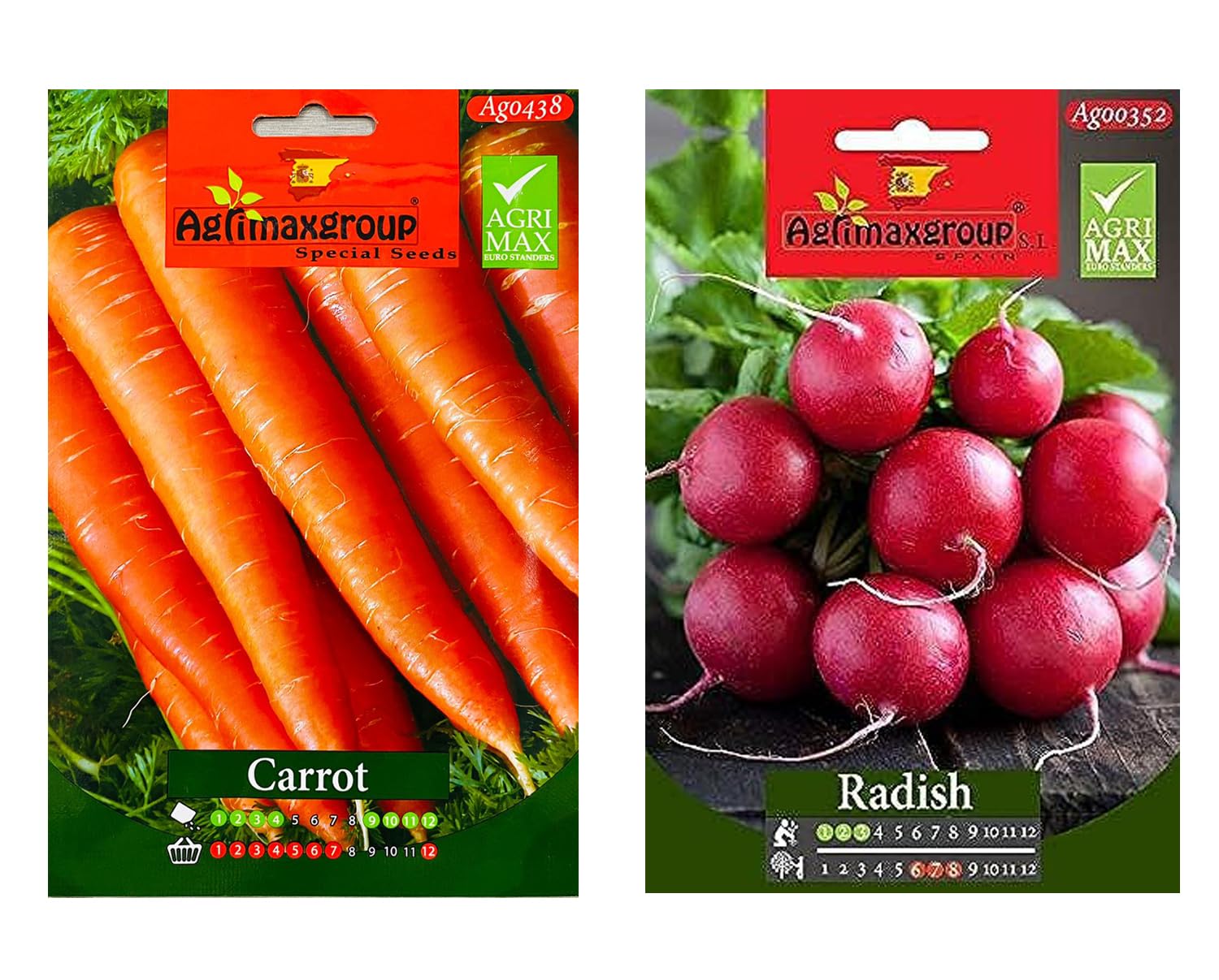 Red Radish + Carrot | Premium Quality by Agrimaxgroup Seeds Hybrid,Organic Non GMO Vegetable Seeds for Home and Garden Plants,Easy to Plant,| Made in SPAIN| 5g x 2pc