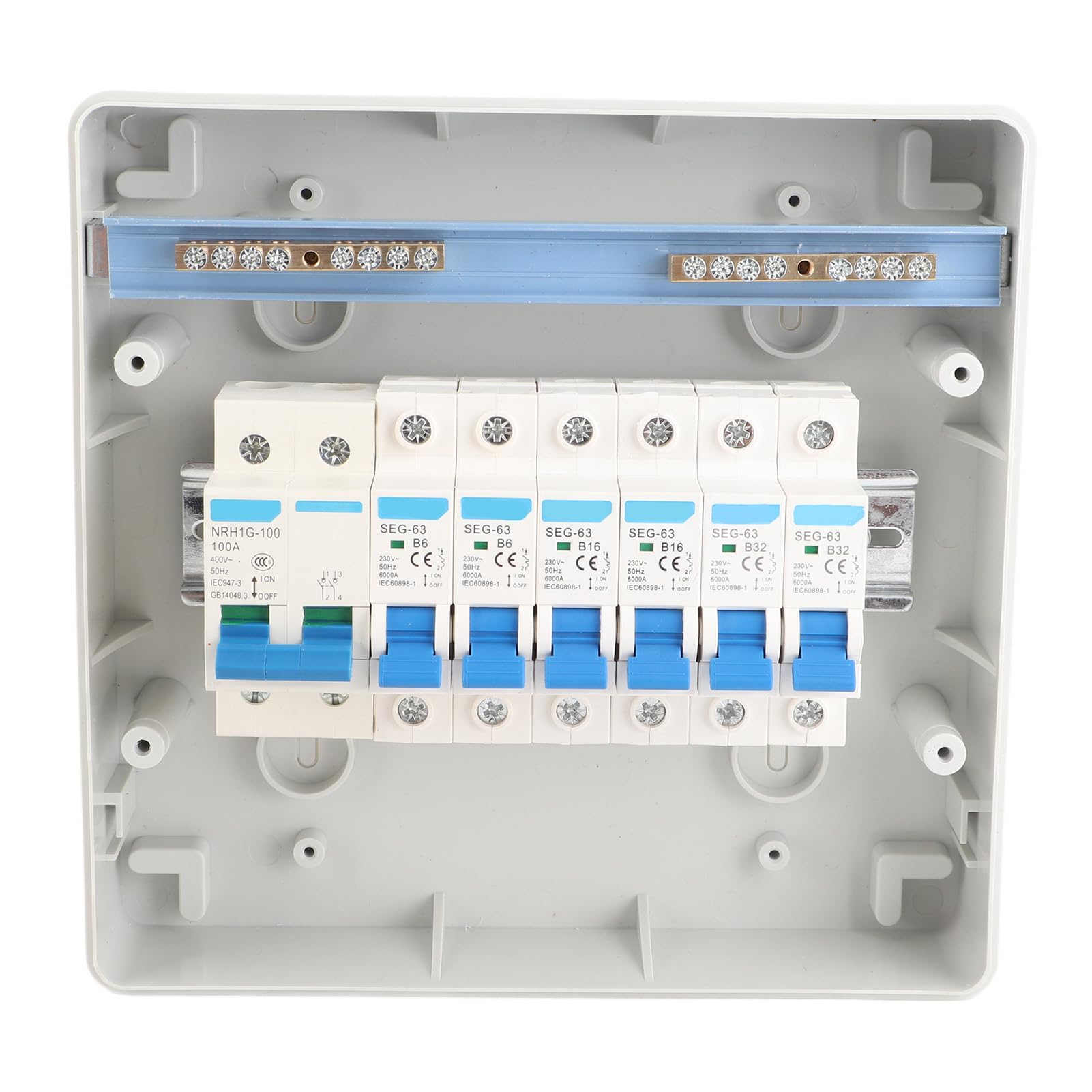 TOPINCN 6 MCB -Verteilungsbox (2xb6a + 2xb16a + 2xb32a) Hauptschalter 100A 6 EU -Routen Elektrische Sicherheit für Externe Verwendung ABS + PC Caravans