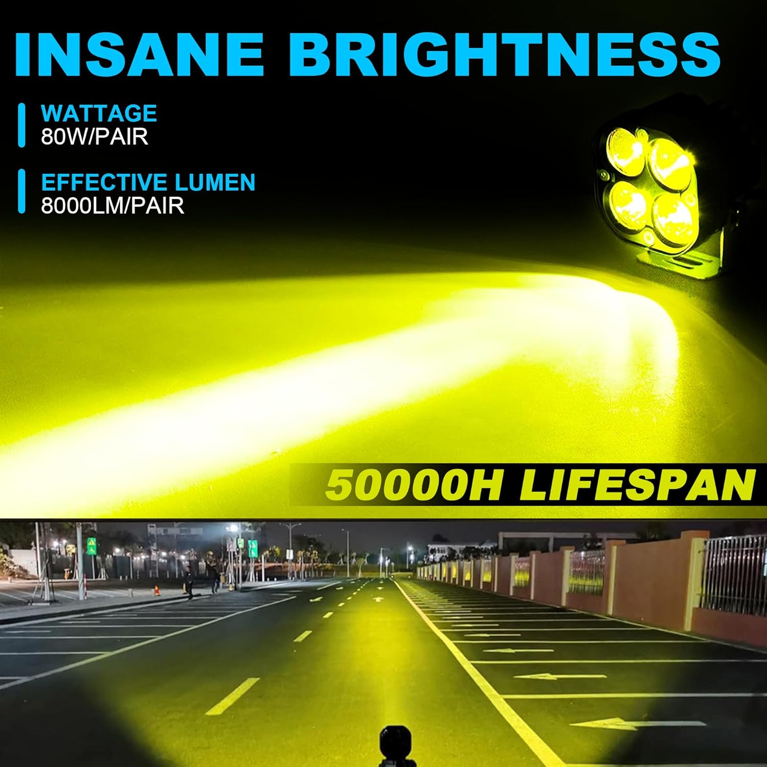 Nicoko 3Inch LED Yellow/Amber Fog Lights - 40W/4000LM Driving Work Light - IP68 Waterproof for Car, Truck, ATV, UTV, Motorcycle (pack of 2)