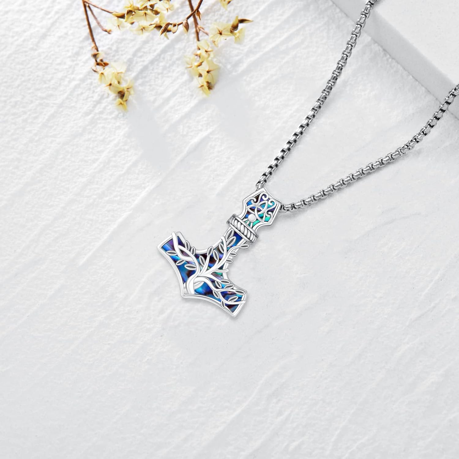 Celtic Cross Tree of Life Necklace for Women Sterling Silver Thor Hammer Tree of Life Pendant Irish Knot Cross Amulet Tree of Life Jewelry - Image 3