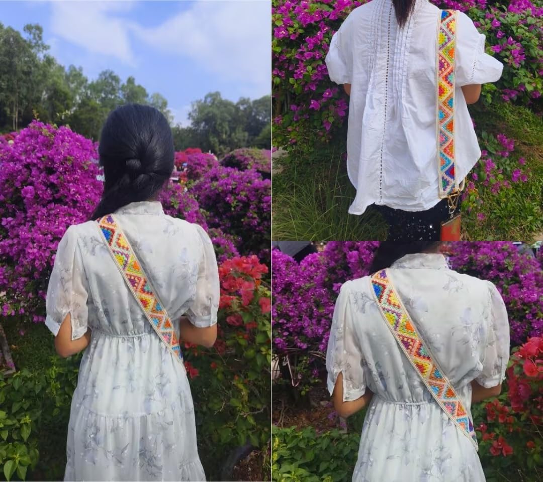 Wide Purse straps Crochet Flower replacement crossbody for Handbag Adjustable Embroidery Knit Guitar Shoulder strap - Image 3