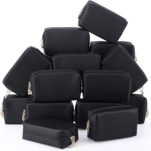 Miniatura 19 de Kigeli 15 bolsas de maquillaje estéticas de piel sintética, bolsas para cosméticos, impermeables, lisas, bolsas de maquillaje a granel para mujeres,