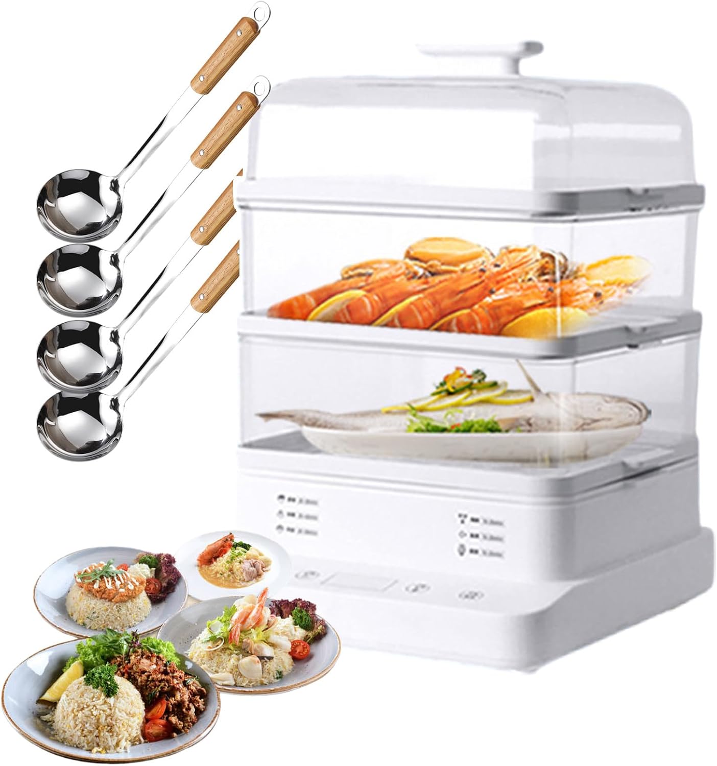 22l Food Steamer 800w Electric Detachable Rice Cookers - Hot Food Warmer with 3-Layer Stainless Steel Steam Rack for Home Use - 360° Surround Heating, 6 Pre-Set Cooking Modes,