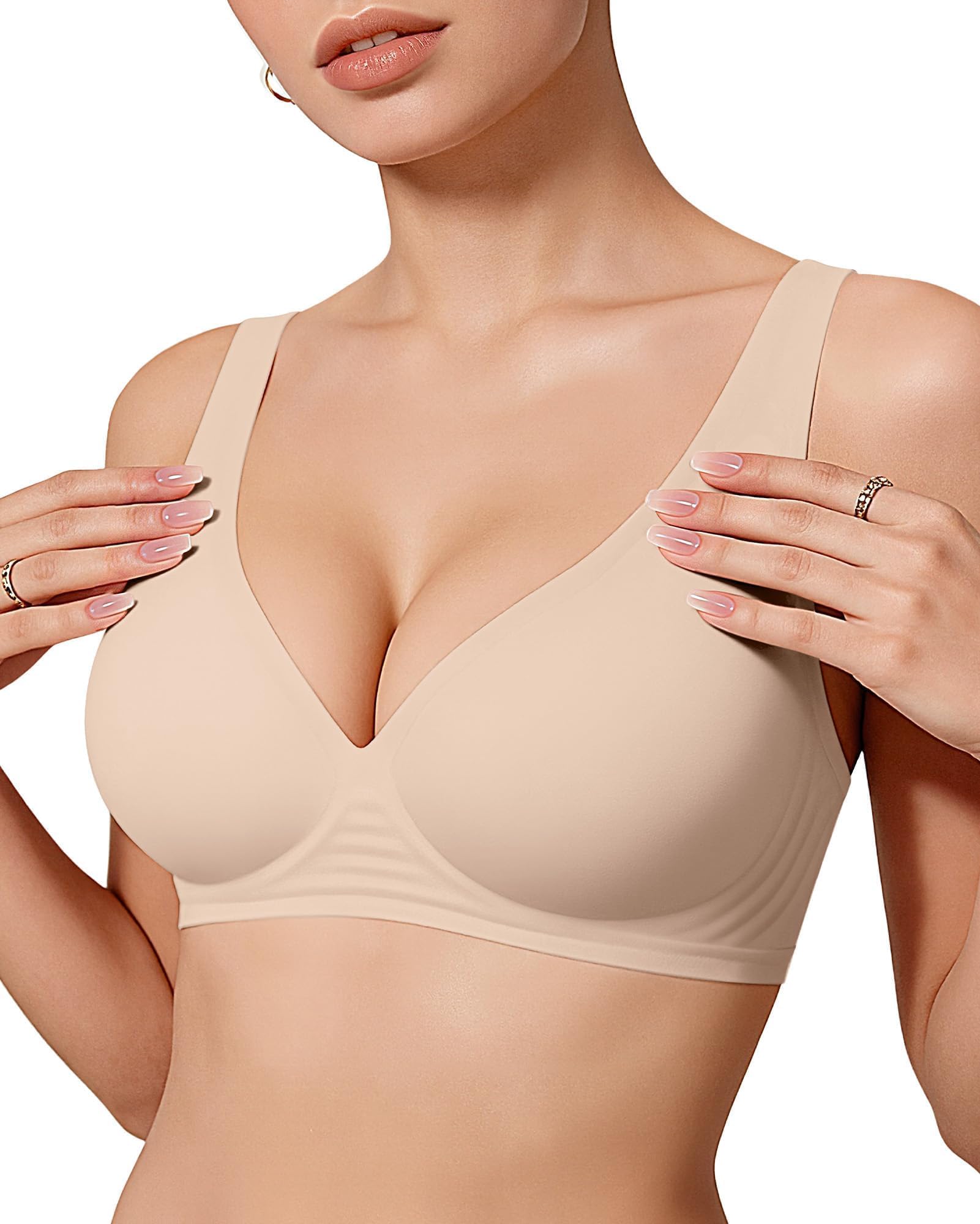 Womens Deep V Bras Wireless Comfortable Bra Supportive No Underwire Bras Tshirt Push Up Bralettes Plunge Seamless Bra