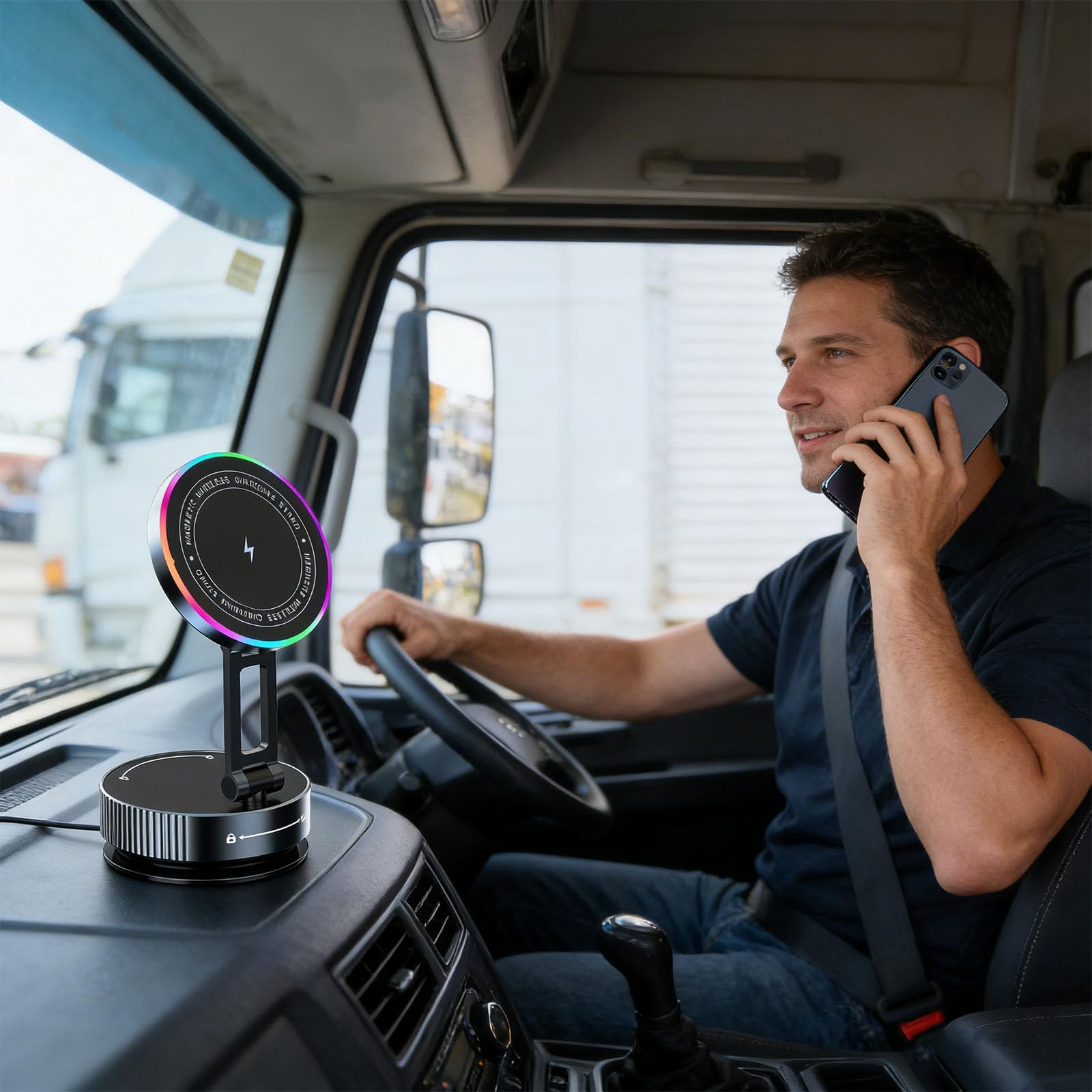 Soporte flexible para teléfono de coche multiposición con dispositivo inalámbrico de 15 W de alineación automática y base súper firme ° ajustable para coche