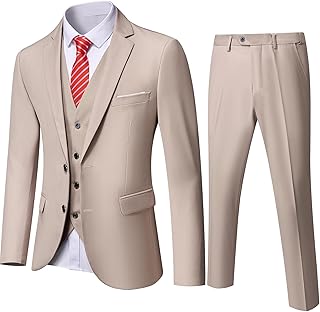 Men's Slim Fit 2 Button 3 Piece Suit Set, Solid Blazer Jacket Vest Pants & Tie - Buy now