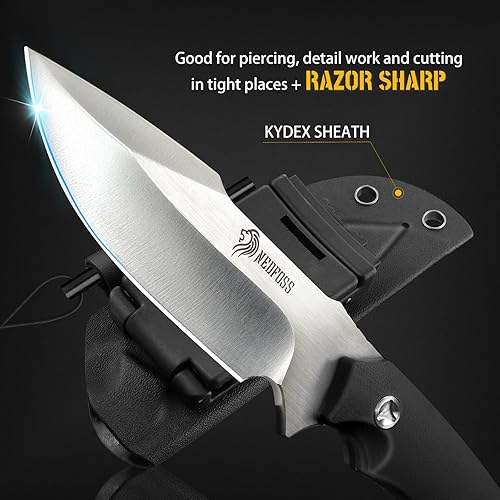 Miniatura 2 de NedFoss Cuchillo de supervivencia con iniciador de fuego y funda Kydex, cuchillo de campamento de hoja fija de 9.25 pulgadas de espiga completa con