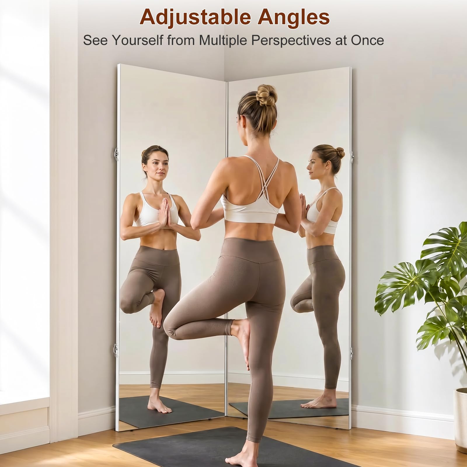 brisafe 360° Faltbarer Ganzkörperspiegel 180x120cm | Bruchsicherer Standspiegel, platzsparend und stabil; für Homegym, Workout, Yoga und Training; drehbar Schwarz