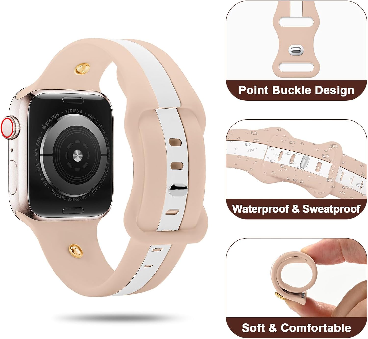 Silicone Strap for Apple Watch Band 38mm 40mm 41mm 42mm, Stylish Bracelet with Cute Gold Honey Bee Charms for iWatch Series 11 10 9 8 7 6 5 4 3 SE, Designer Sport Wristbands for Apple Watch Bands Women - Image 5