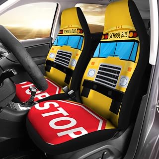 Bulopur Yellow School Bus Print Auto Seat Cover Full Set 2 Pack, Bucket Seat Covers, Car Protection Interior Accessories for Men Women