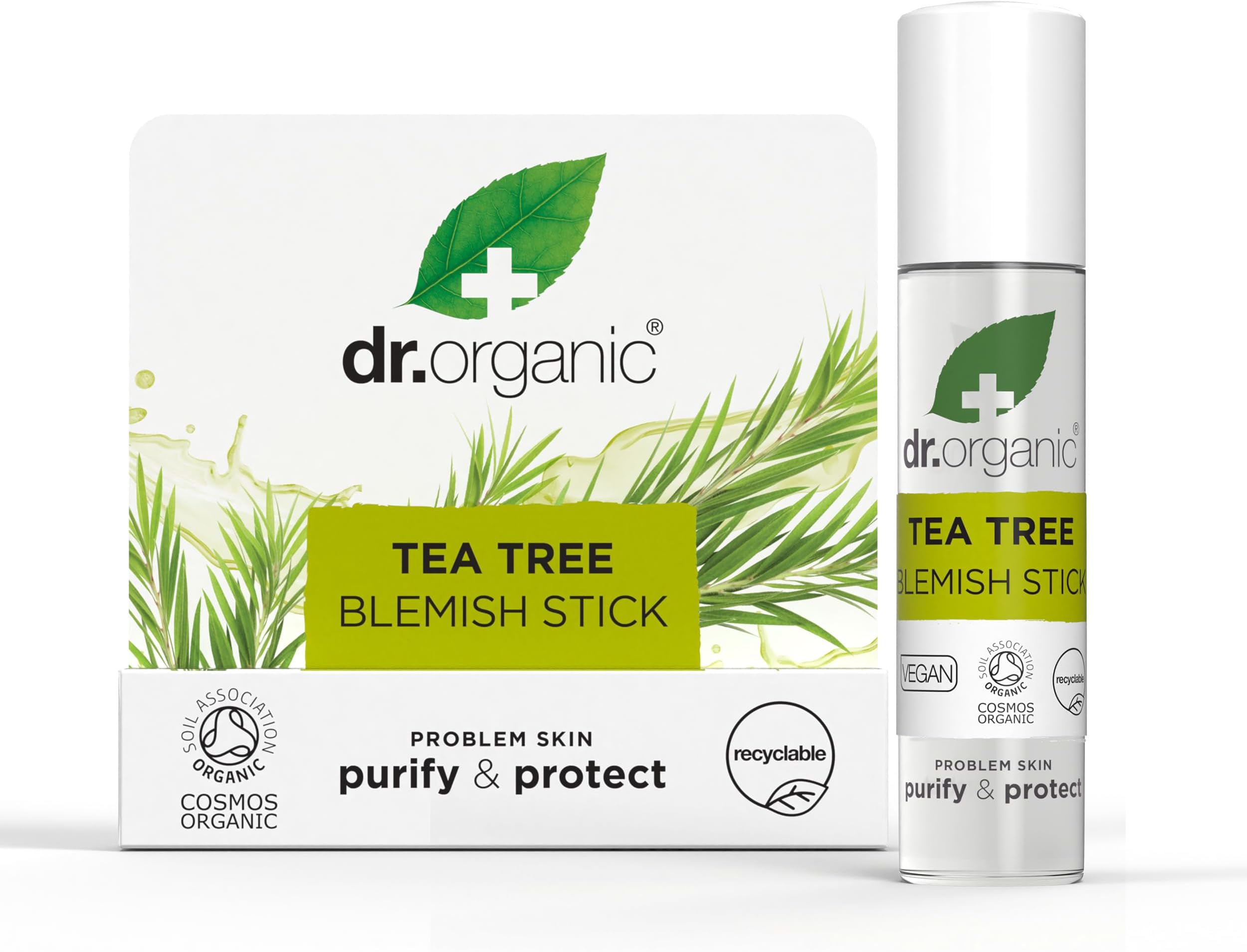 Dr Organic Tea Tree Blemish Stick, Minimise Spots & Reduce Redness, For Acne , Clear Skin, Purifying, Natural, Vegan, Cruelty-Free, Paraben & SLS-Free, Certified Organic, 8ml, Packaging may vary
