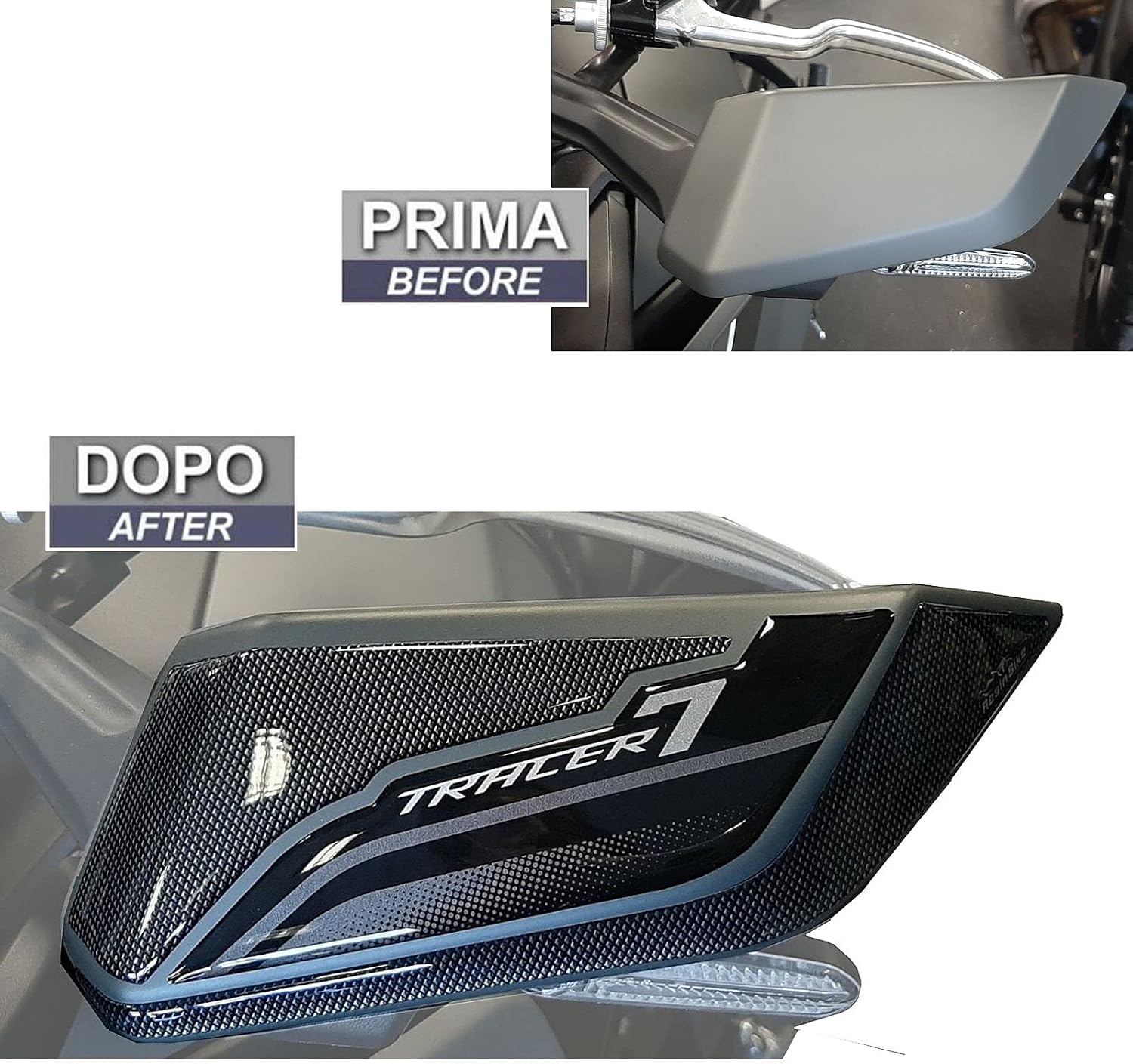 Наклейки Resin Bike для мотоциклов, совместимые с Yamaha Tracer 7 2021 года. Защита подлокотников от ударов и царапин. Набор 3D-наклеек из смолы для правой и левой сторон — металлический эффект