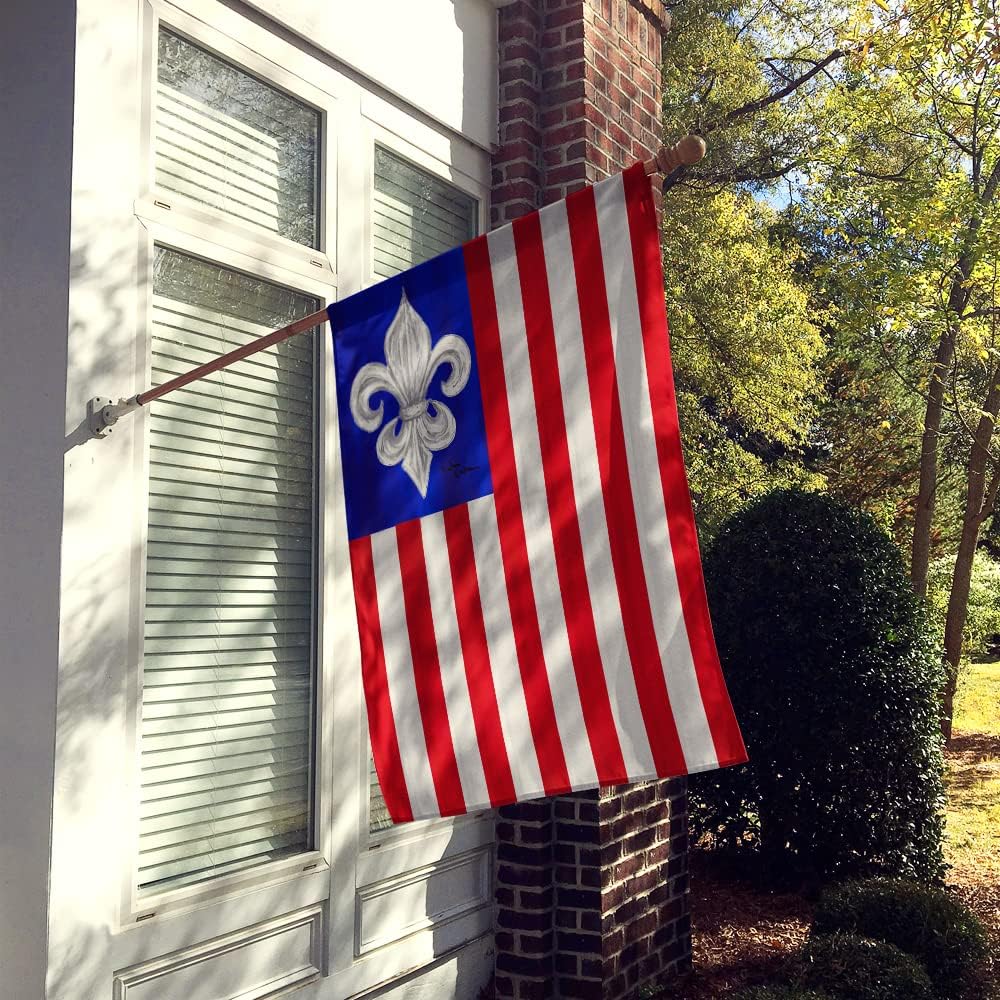 Caroline's Treasures 8138CHF Patriotic Fleur de lis House Flag Large Porch Sleeve Pole Decorative Outside Yard Banner Artwork Wall Hanging, Polyester, House Size, Multicolor