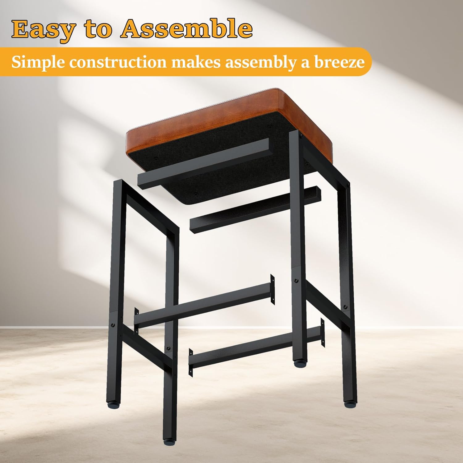 YMYNY Bar Stools Set of 2, 26 Inch Counter Height Bar Stools, Caramel Brown Barstools for Kitchen Island Counter, PU Leather Kitchen Stools Chairs with 2.4" Thick Upholstery and Metal Base, UHBS513J