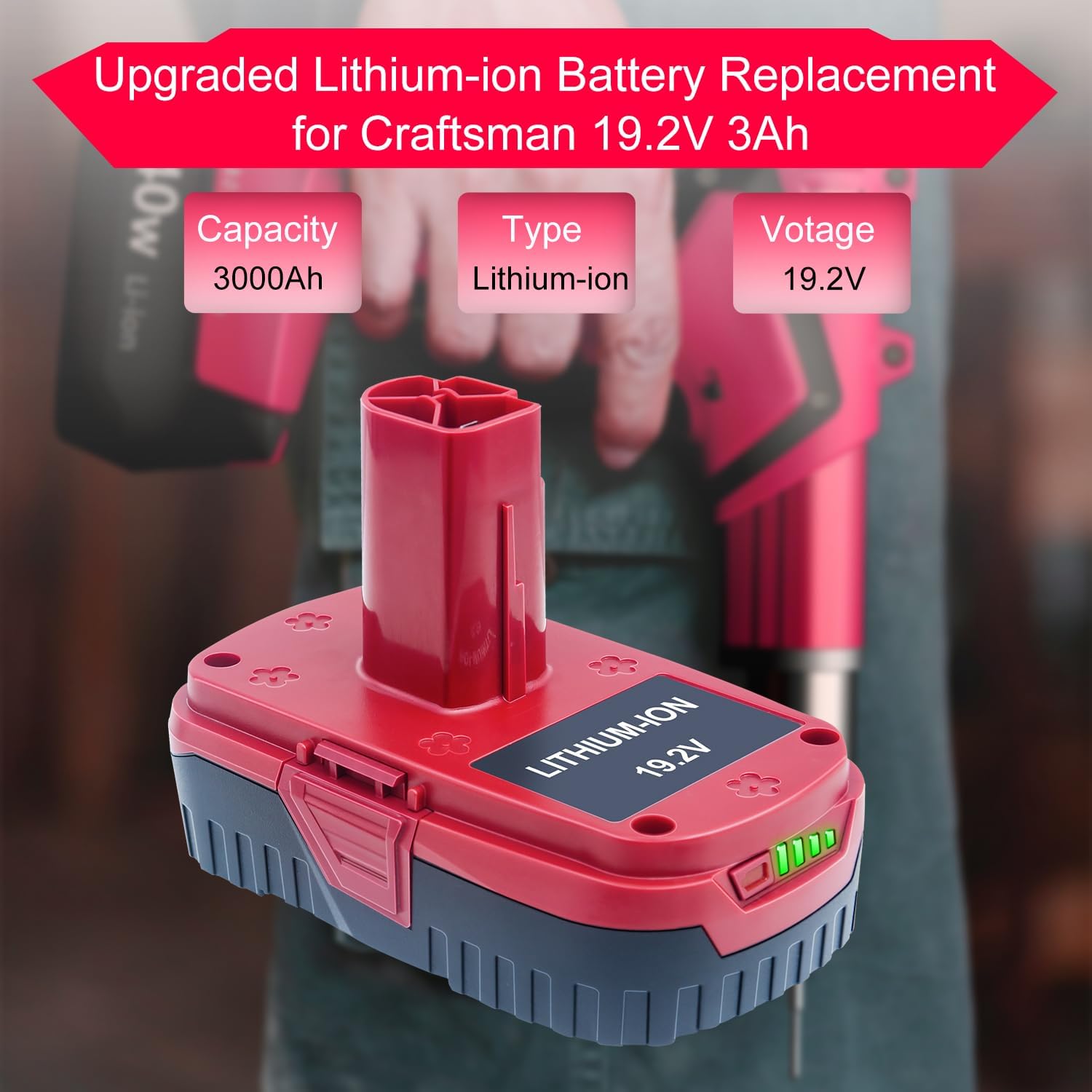 DTK C3 Battery Replacement for Craftsman 19.2V Battery Lithium ion 3000mAh 2 Packs