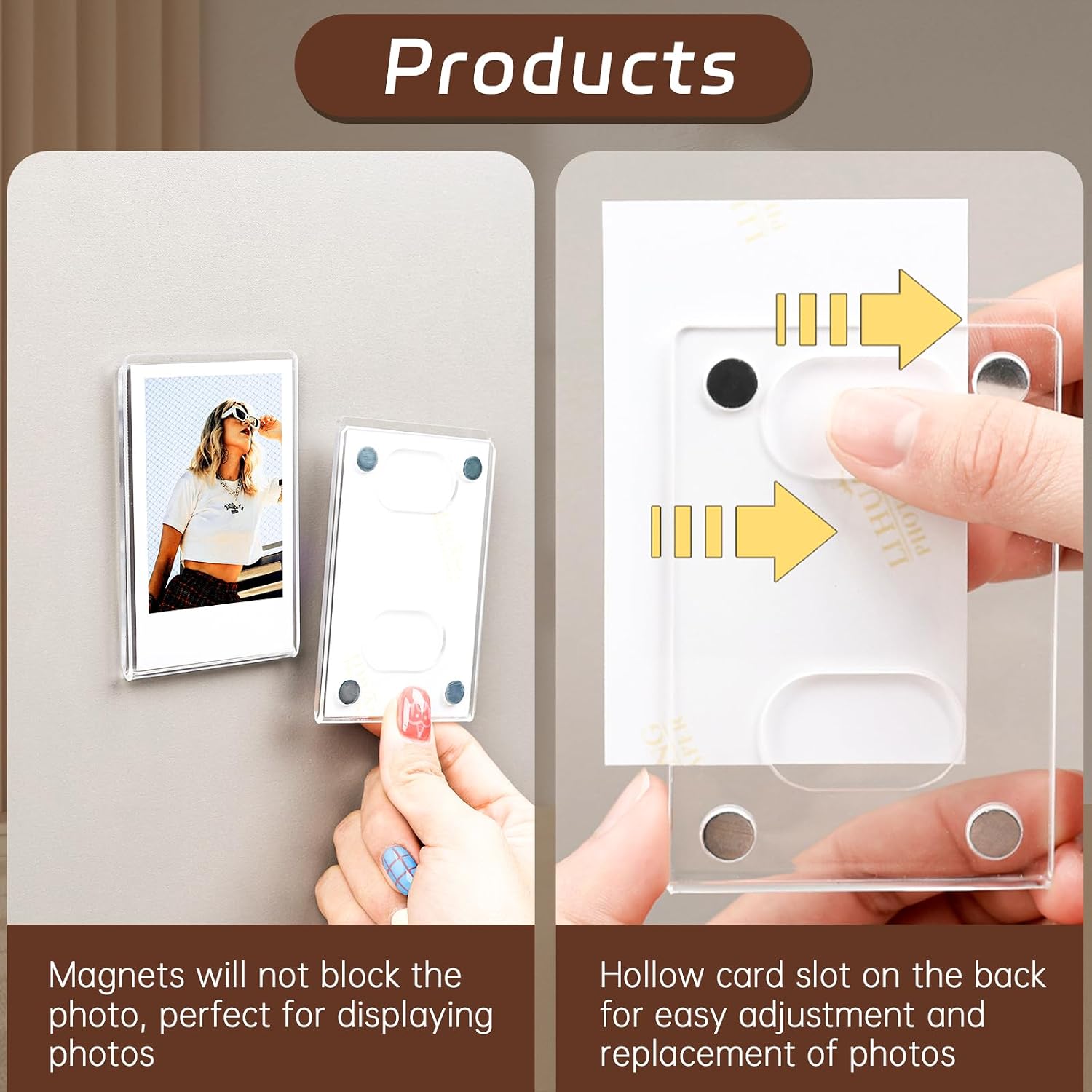 LIANHELILAI 10Pack Magnetic Mini 2x3 Acrylic Picture Frames, Refrigerator Photo Frame Horizontal Vertical Compatible with Fujifilm Instax Polaroid Mini Film for Home Fridge Locker