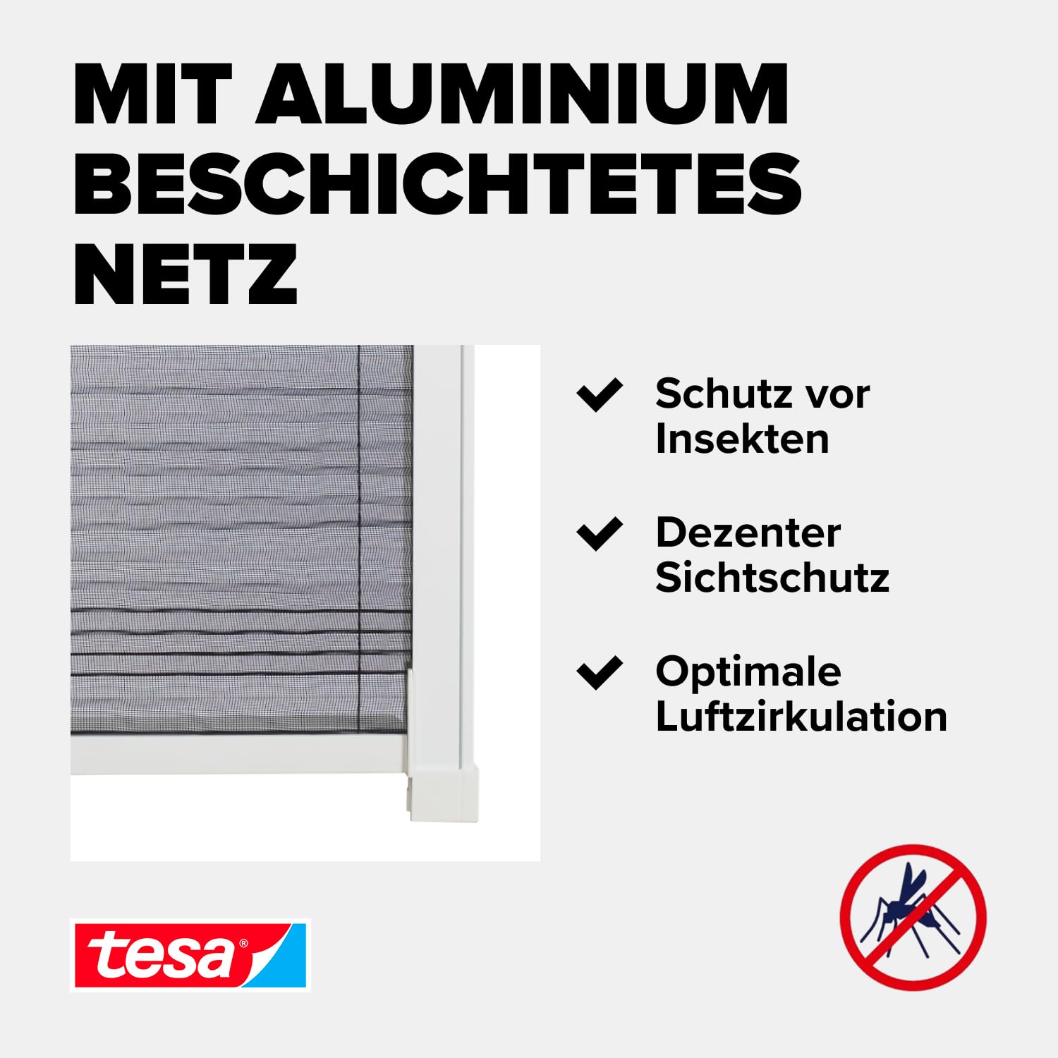 tesa Insect Stop Fliegengitter für Dachfenster Premium 116 cm x 164 cm Weiß | Alu-Insektenschutz-Plissee teleskopierbar - Montage ohne Bohren mit tesa Powerstrip - Insektenschutzrollo für Dachfenster