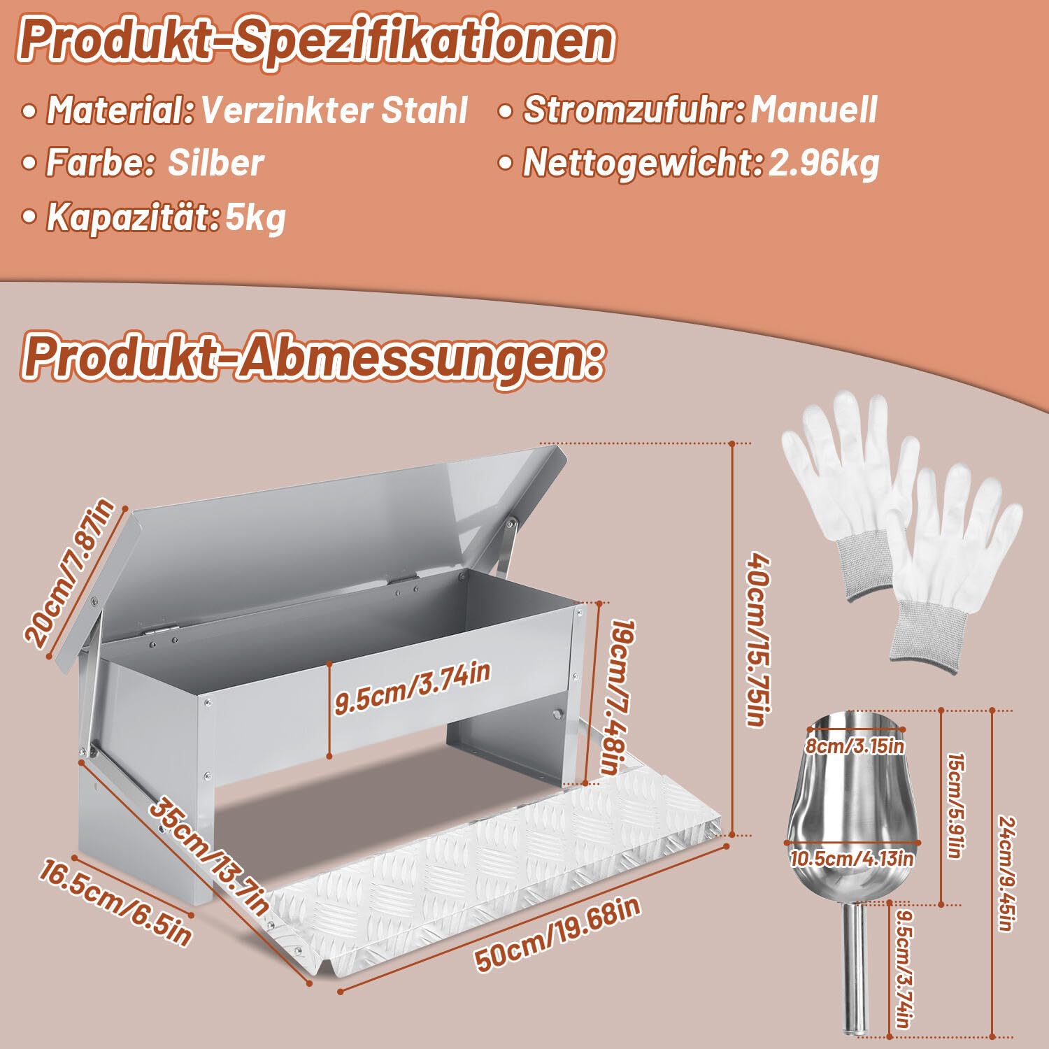 Comedero automático con pedal automático y manta resistente al agua, 2 comederos automáticos de 5 kg, con protección para ratones (guantes + cuchara de acero inoxidable), galvanizado