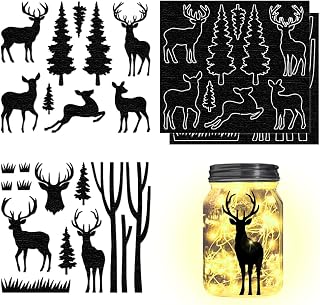 CHGCRAFT 4Pcs Forest Silhouettes Laser Cutouts Decals Deer Mason Jar Cutouts Ornaments Silhouettes Scrapbook Paper Cuts Jar Cutouts for Wall Painting Scrapbook Supplies Windows Decoration