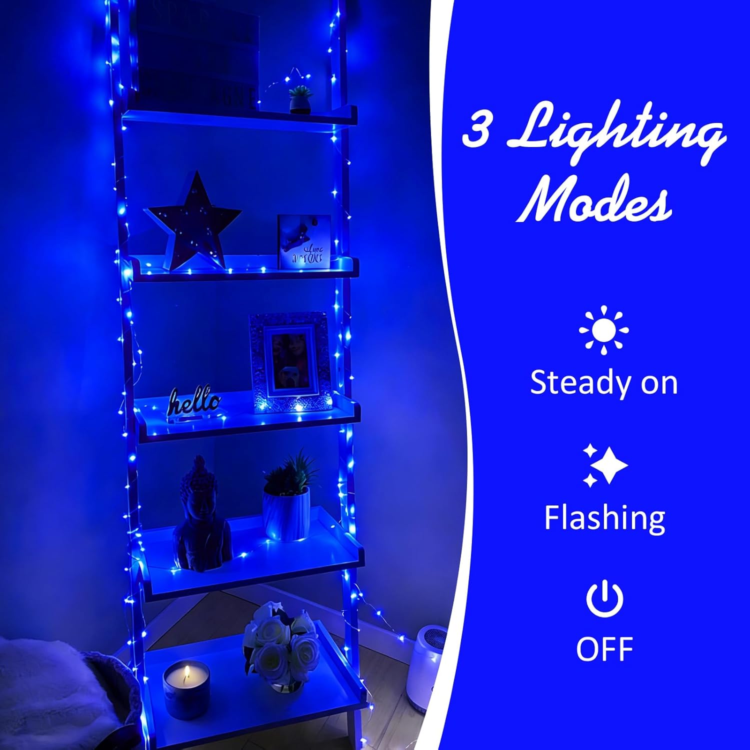 QITONG Blue Fairy Lights Battery Operated, 6 Pack Each 16ft 50 LED Outdoor String Lights, Silver Wire Mini Twinkle Light Indoor