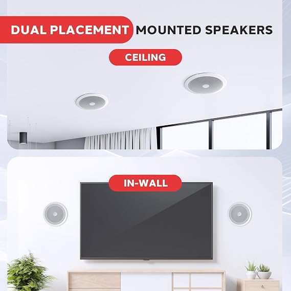 Pyle 8 Ceiling Mount Speakers (Pair)- 2-Way Stereo Speaker System with Easy Install Flush Design - Directable 1 Titanium Dome Tweeter - 55Hz Freq Response for Deep Bass - 300W Peak Power,(White)